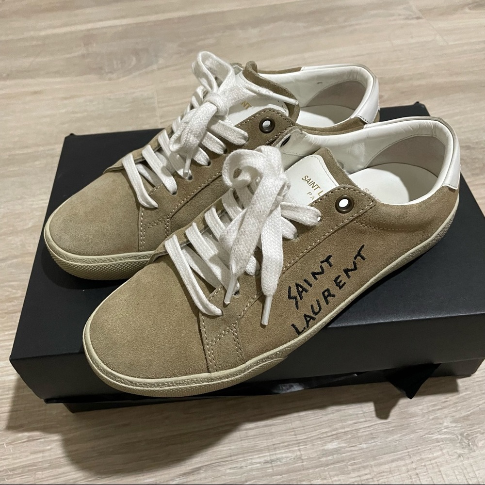 Saint Laurent Tan Beige Suede Sneakers